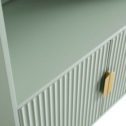 Bibliothèque haute Richmond striée avec portes, vert sauge mat