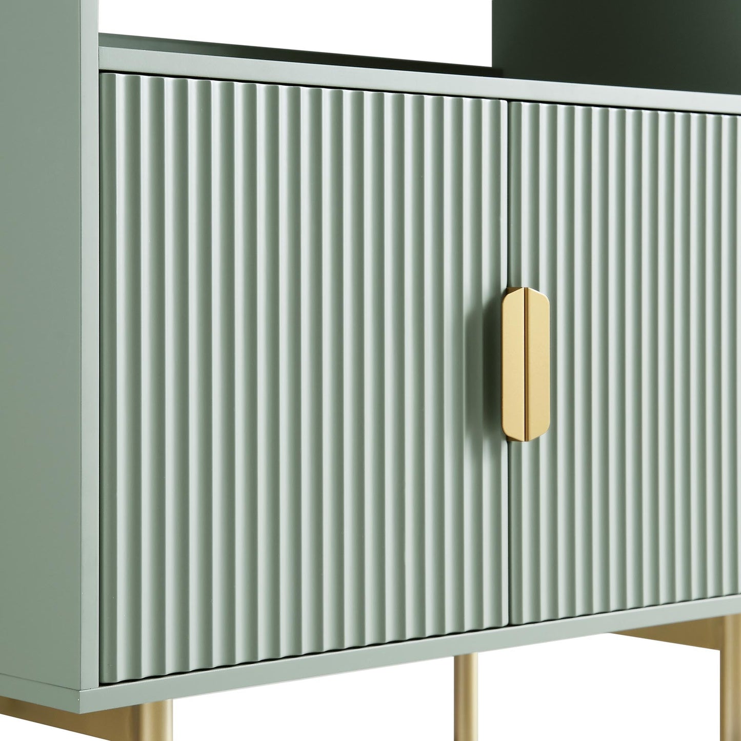 Bibliothèque haute Richmond striée avec portes, vert sauge mat