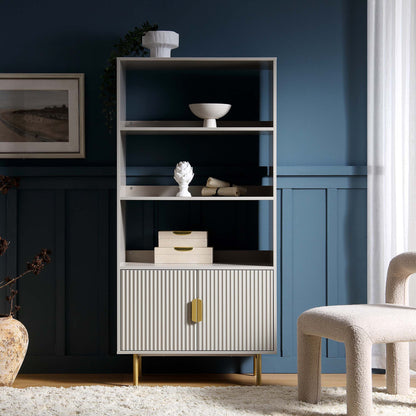 Bibliothèque haute Richmond striée avec portes, taupe mat