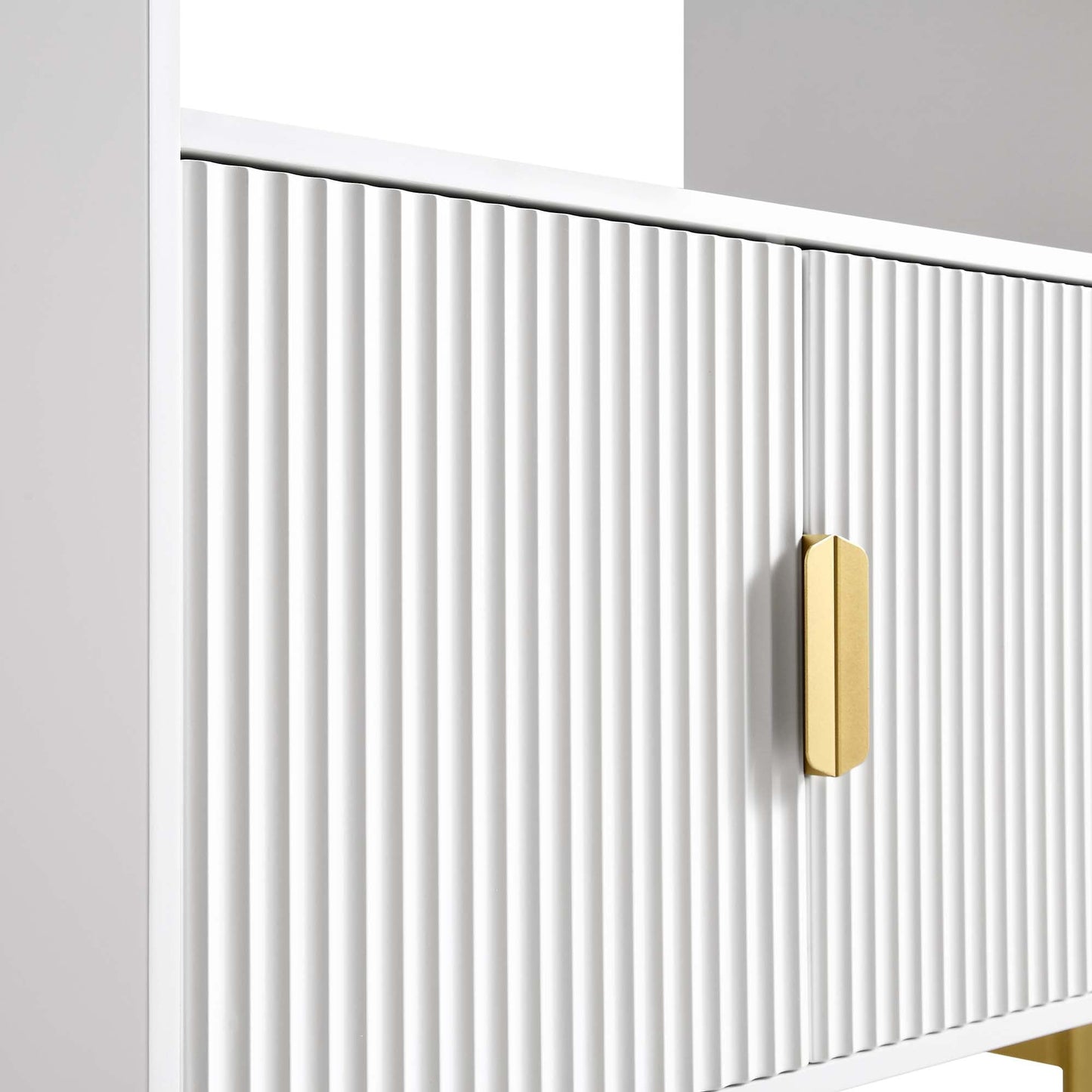 Bibliothèque haute Richmond striée avec portes, blanc mat