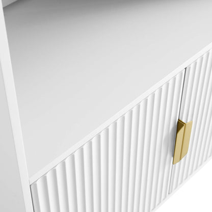 Bibliothèque haute Richmond striée avec portes, blanc mat