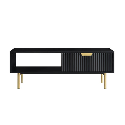 Table basse Richmond striée avec tiroir, noir mat