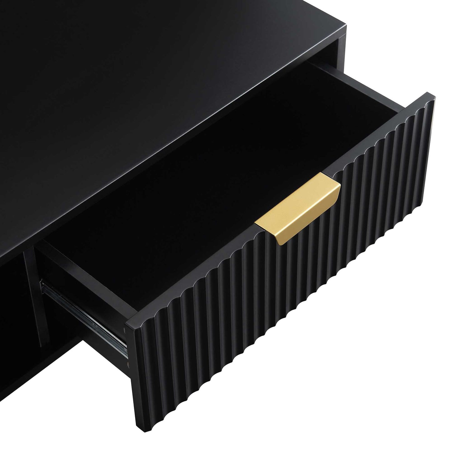 Table basse Richmond striée avec tiroir, noir mat