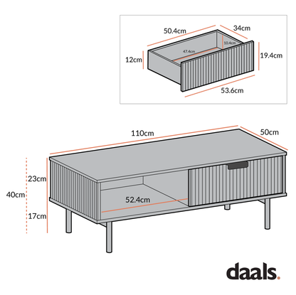 Table basse Richmond striée avec tiroir, noir mat