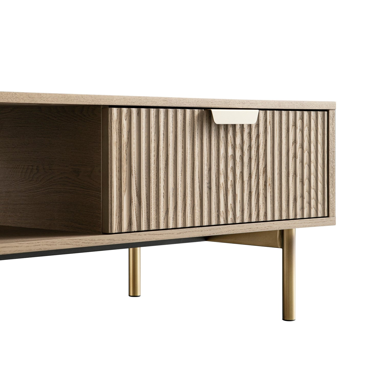 Table basse Richmond striée avec tiroir, frêne clair