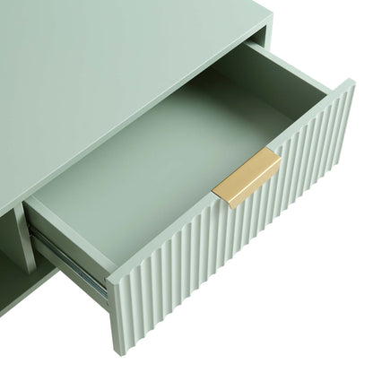 Table basse Richmond striée avec tiroir, vert sauge mat