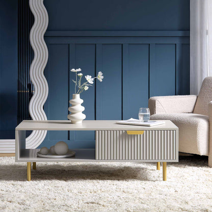 Table basse Richmond striée avec tiroir, taupe mat