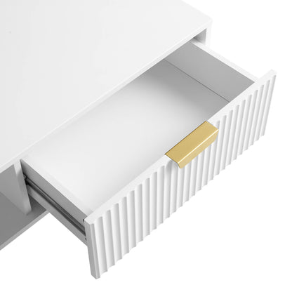 Table basse Richmond striée avec tiroir, blanc mat