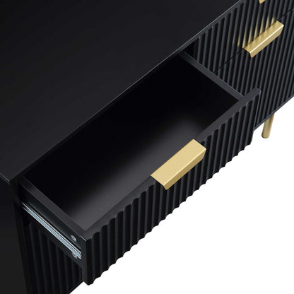 Armoire striée Richmond à 2 portes et tiroirs, noir mat