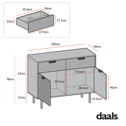 Armoire Richmond striée à 2 portes avec tiroirs, frêne foncé