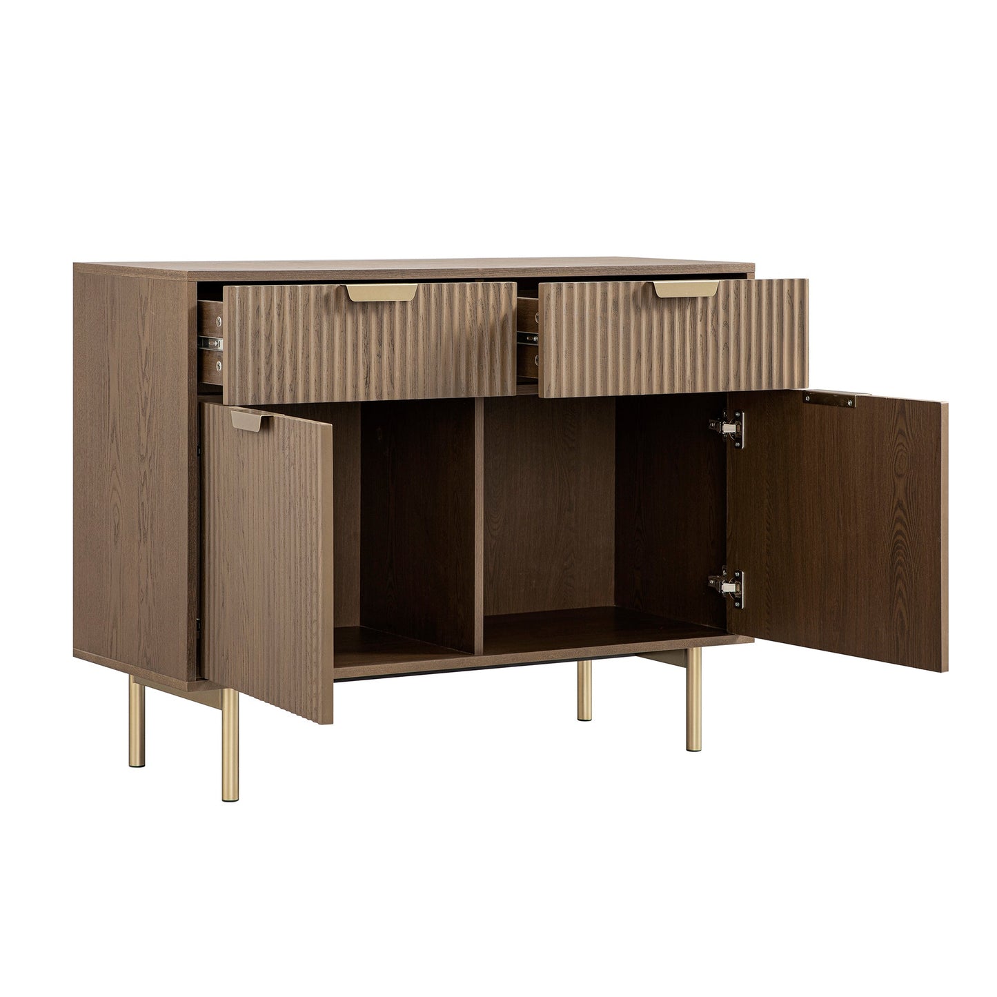 Armoire Richmond striée à 2 portes avec tiroirs, frêne foncé