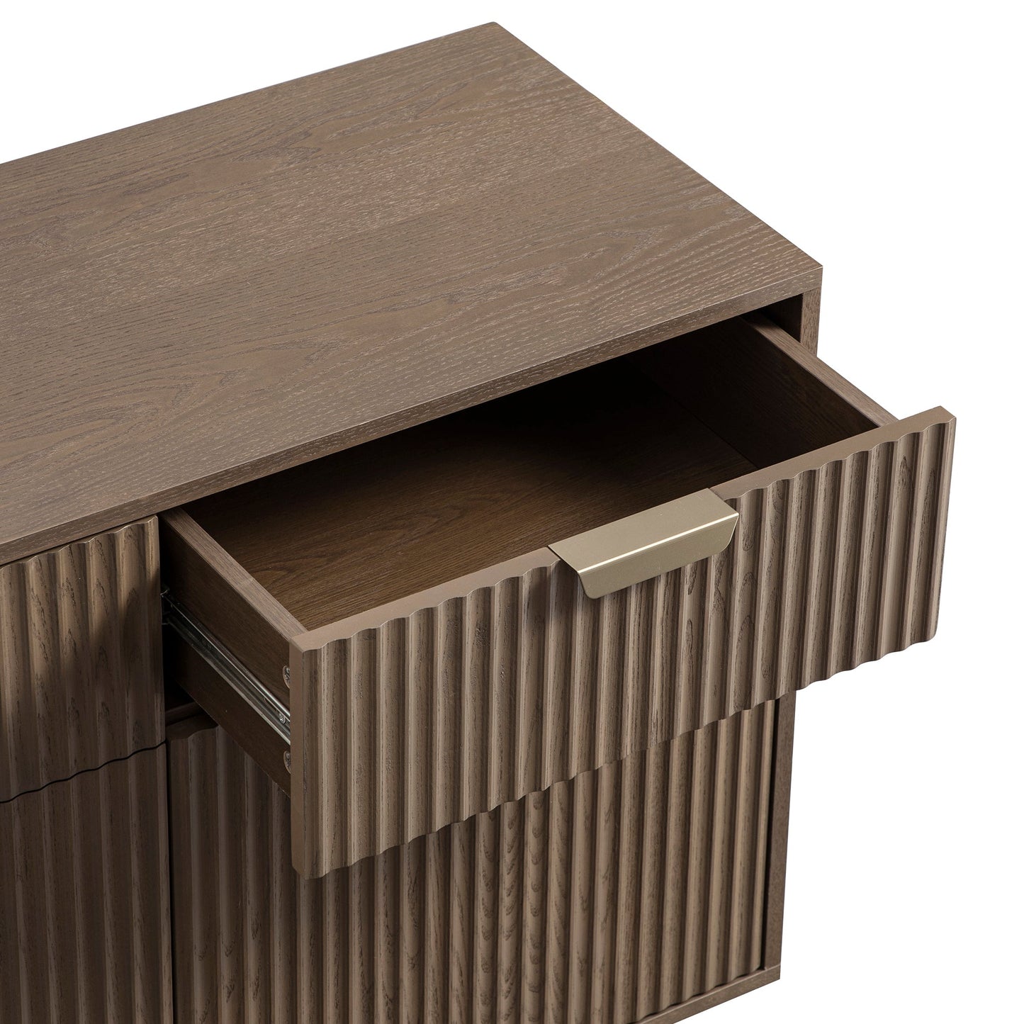 Armoire Richmond striée à 2 portes avec tiroirs, frêne foncé