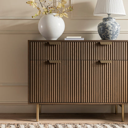 Armoire Richmond striée à 2 portes avec tiroirs, frêne foncé