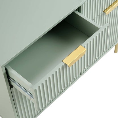 Armoire Richmond striée à 2 portes avec tiroirs, vert sauge mat