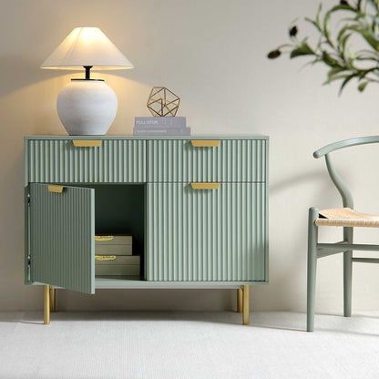 Armoire Richmond striée à 2 portes avec tiroirs, vert sauge mat