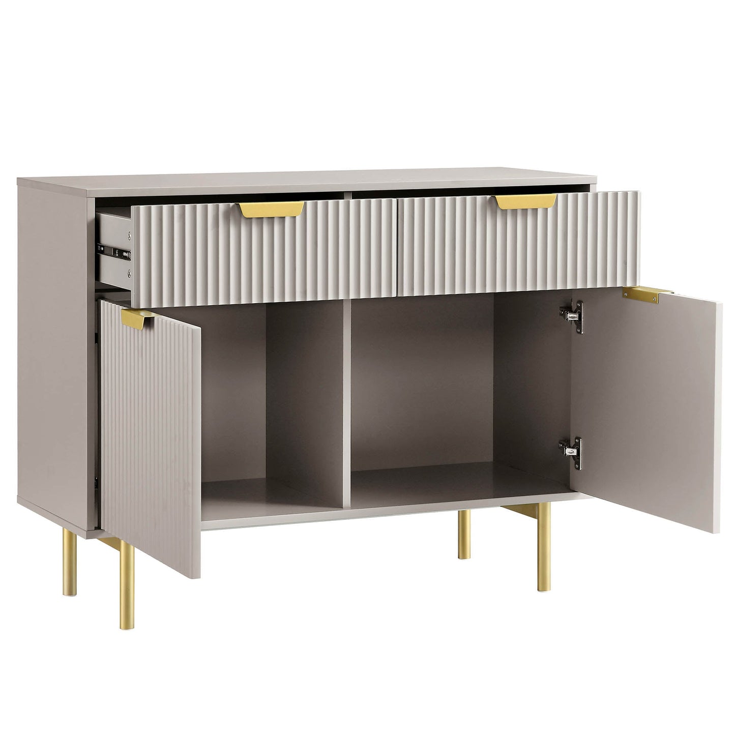 Armoire Richmond striée à 2 portes avec tiroirs, taupe mat