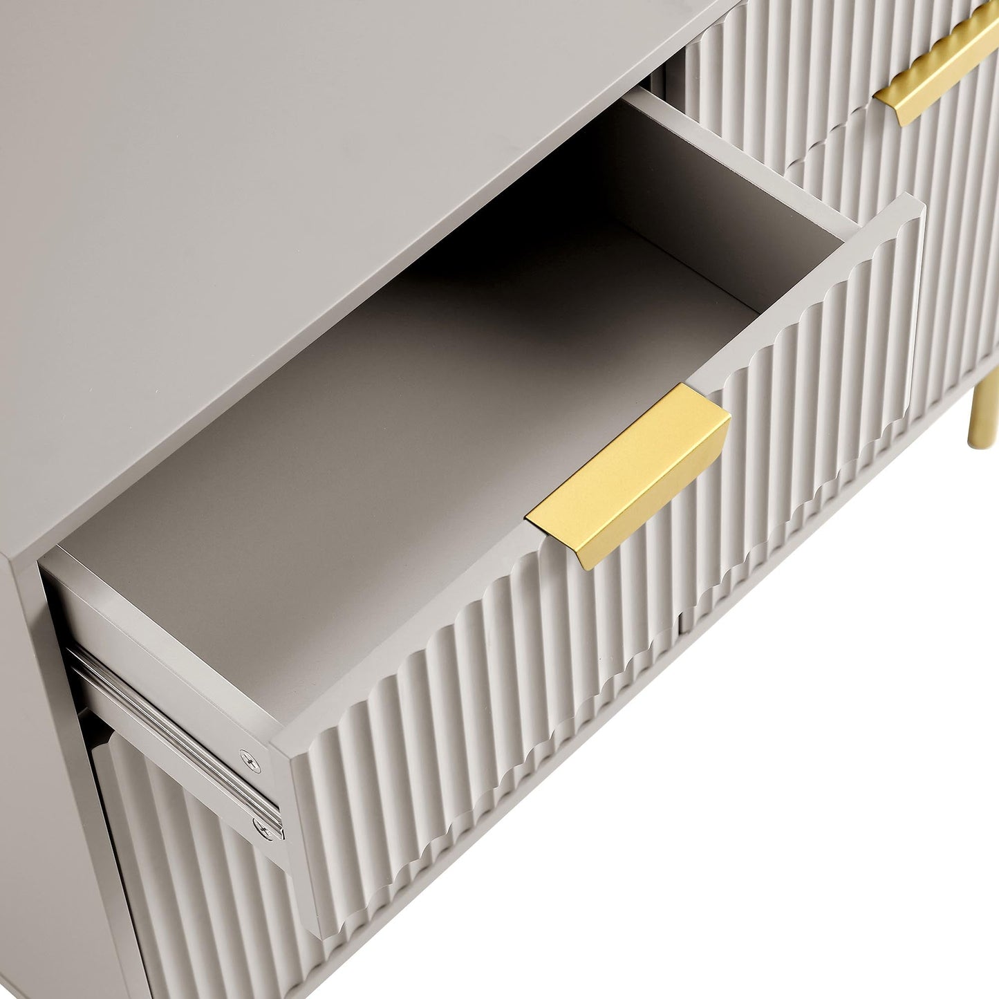 Armoire Richmond striée à 2 portes avec tiroirs, taupe mat