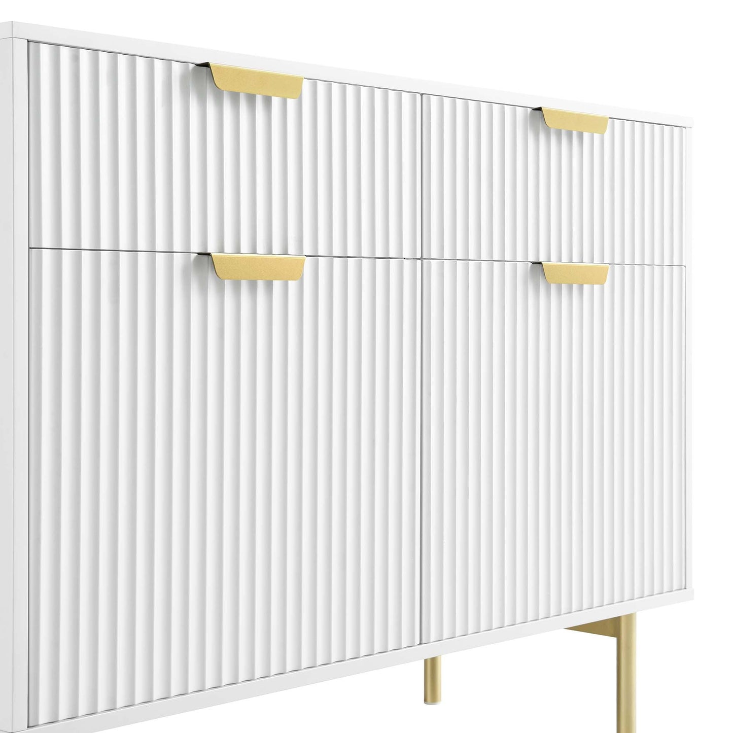 Armoire Richmond striée à 2 portes avec tiroirs, blanc mat