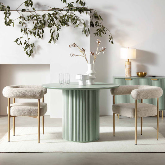 Table à manger ronde Maru en chêne, vert sauge