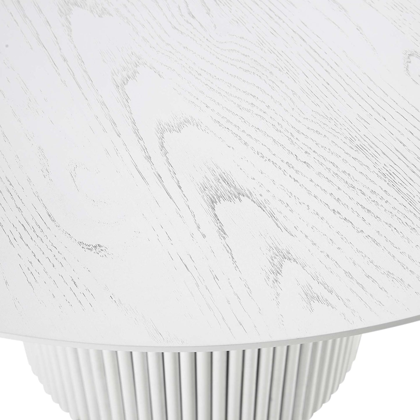 Table à manger ronde Maru en chêne, finition blanc délavé