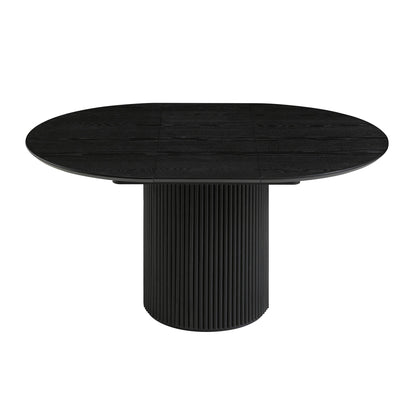 Table à manger ronde extensible Maru 4 à 6 places avec piédestal en chêne, noire