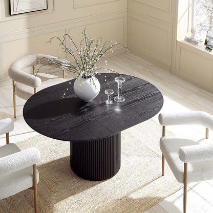 Table à manger ronde extensible Maru 4 à 6 places avec piédestal en chêne, noire
