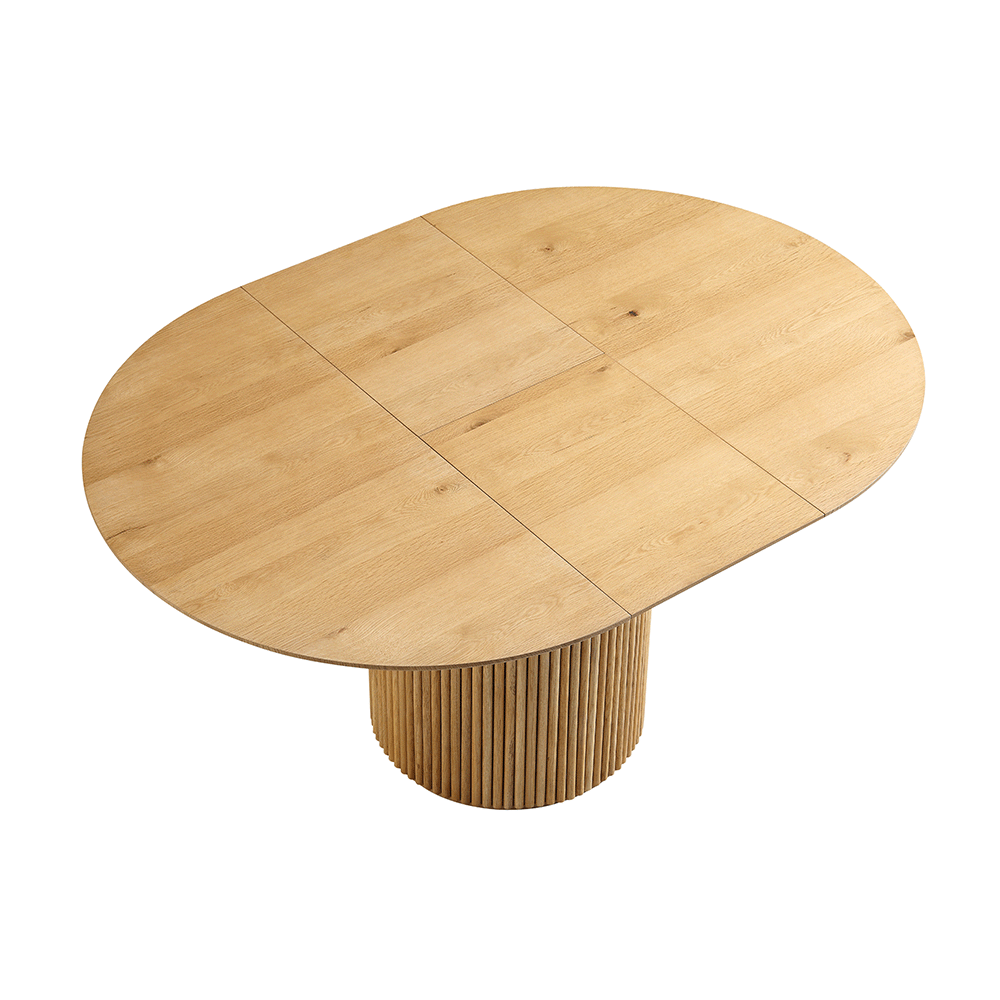 Table à manger ronde extensible Maru 4 à 6 places avec piédestal en chêne