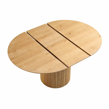 Table à manger ronde extensible Maru 4 à 6 places avec piédestal en chêne