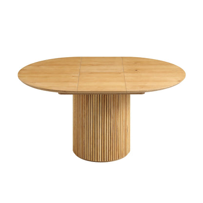 Table à manger ronde extensible Maru 4 à 6 places avec piédestal en chêne