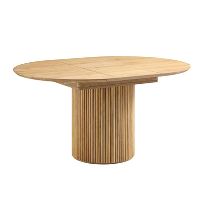 Table à manger ronde extensible Maru 4 à 6 places avec piédestal en chêne