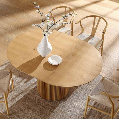 Table à manger ronde extensible Maru 4 à 6 places avec piédestal en chêne