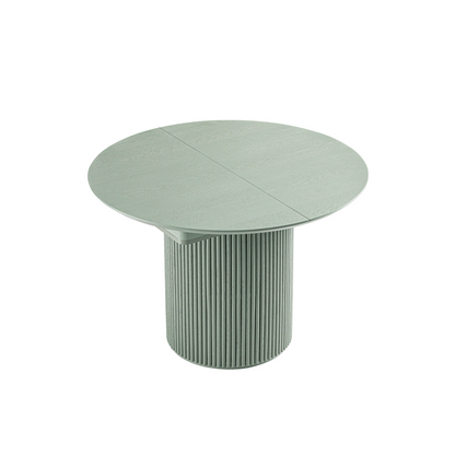 Table à manger ronde extensible Maru 4 à 6 places avec piédestal en chêne, vert sauge