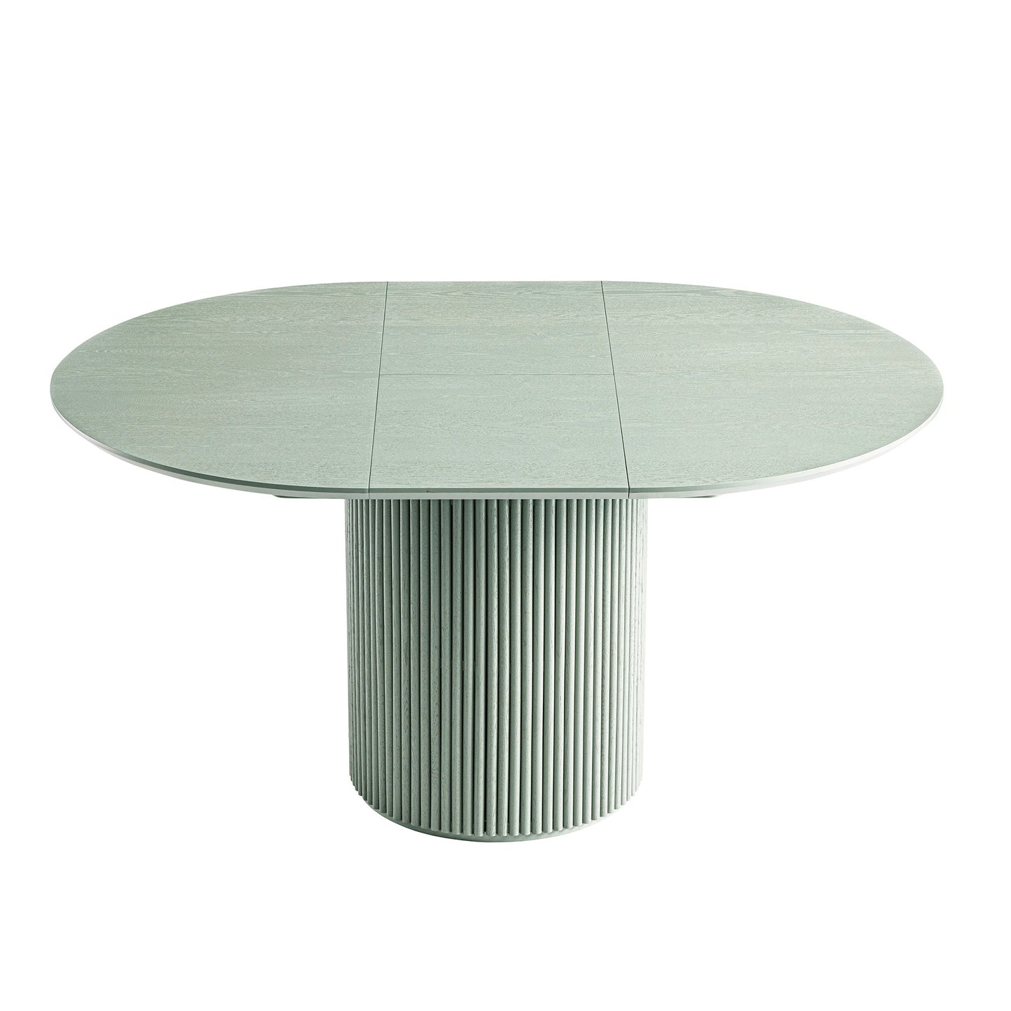Table à manger ronde extensible Maru 4 à 6 places avec piédestal en chêne, vert sauge
