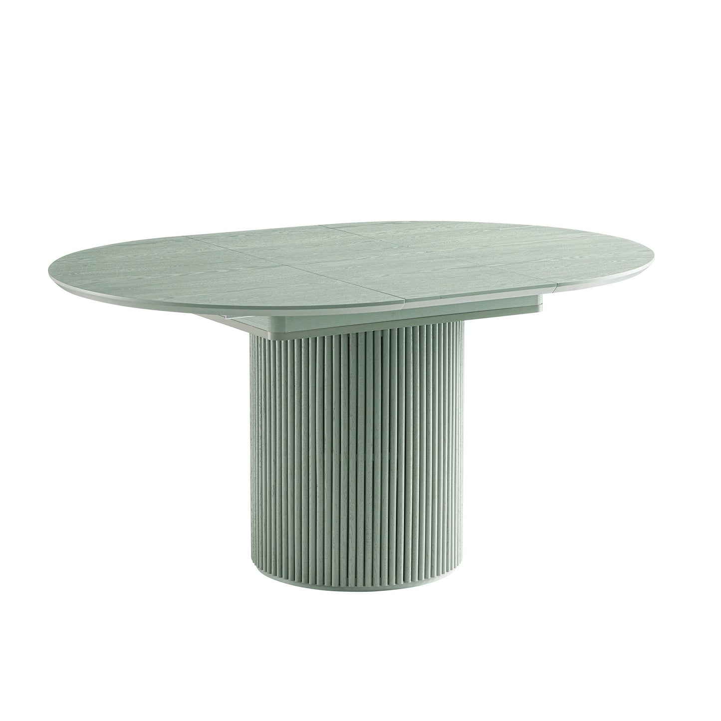 Table à manger ronde extensible Maru 4 à 6 places avec piédestal en chêne, vert sauge