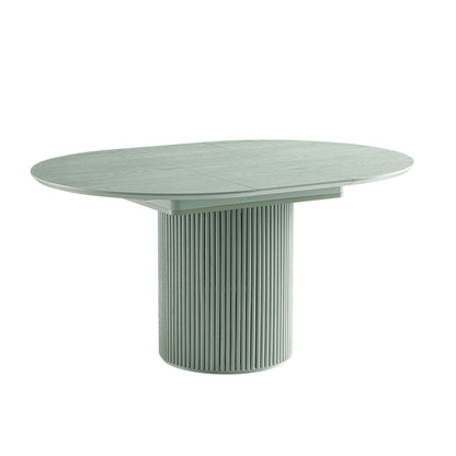 Table à manger ronde extensible Maru 4 à 6 places avec piédestal en chêne, vert sauge