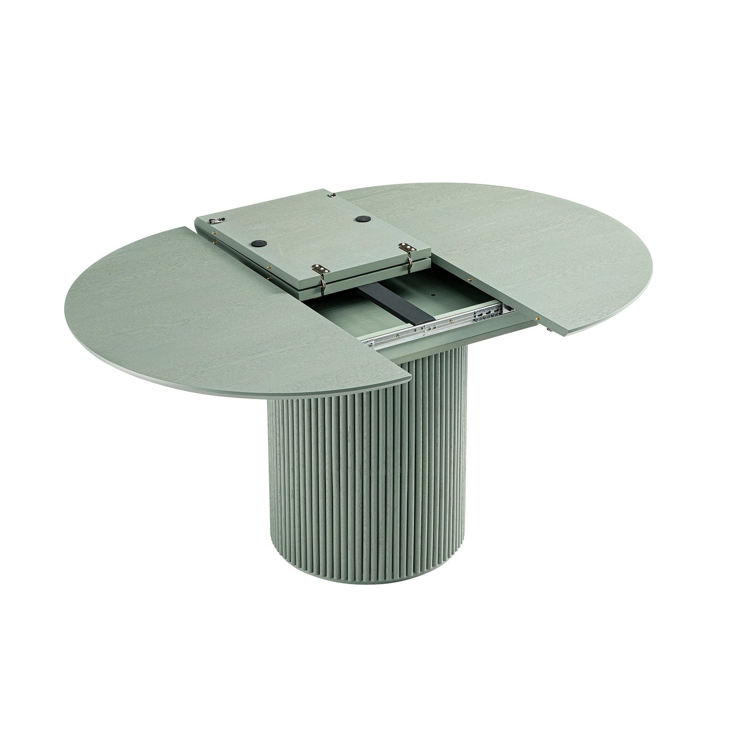 Table à manger ronde extensible Maru 4 à 6 places avec piédestal en chêne, vert sauge