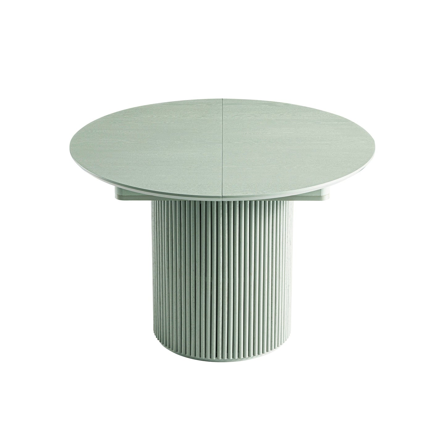 Table à manger ronde extensible Maru 4 à 6 places avec piédestal en chêne, vert sauge