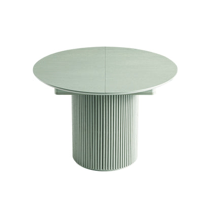 Table à manger ronde extensible Maru 4 à 6 places avec piédestal en chêne, vert sauge