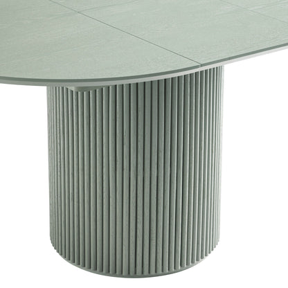 Table à manger ronde extensible Maru 4 à 6 places avec piédestal en chêne, vert sauge
