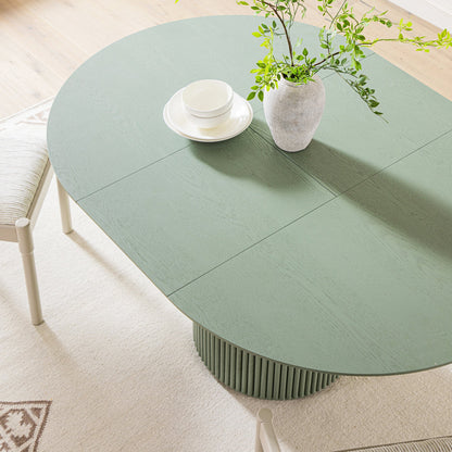 Table à manger ronde extensible Maru 4 à 6 places avec piédestal en chêne, vert sauge