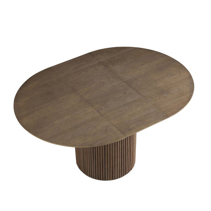 Table à manger ronde extensible Maru 4 à 6 places avec piédestal en chêne, chêne argenté