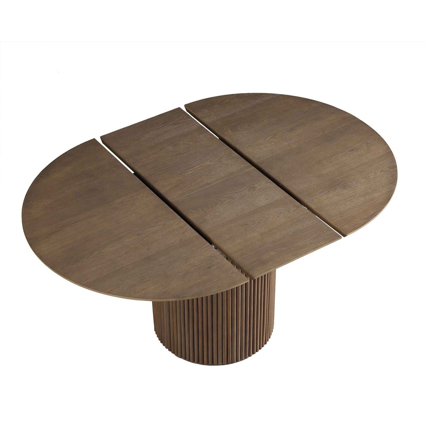 Table à manger ronde extensible Maru 4 à 6 places avec piédestal en chêne, chêne argenté
