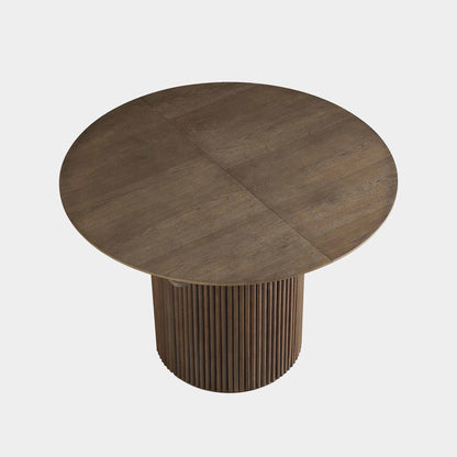 Table à manger ronde extensible Maru 4 à 6 places avec piédestal en chêne, chêne argenté