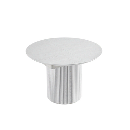 Table à manger ronde extensible Maru 4 à 6 places avec piédestal en chêne, blanc délavé