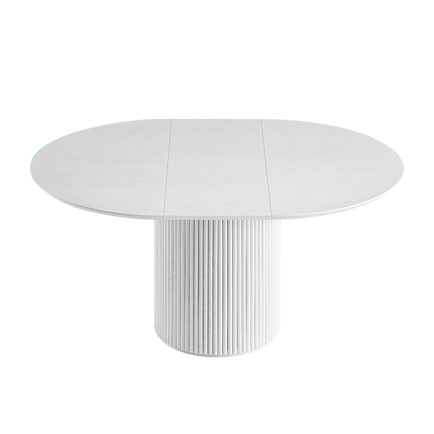 Table à manger ronde extensible Maru 4 à 6 places avec piédestal en chêne, blanc délavé