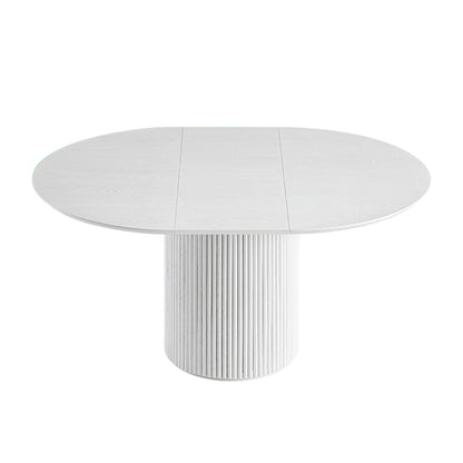 Table à manger ronde extensible Maru 4 à 6 places avec piédestal en chêne, blanc délavé