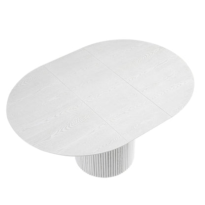 Table à manger ronde extensible Maru 4 à 6 places avec piédestal en chêne, blanc délavé