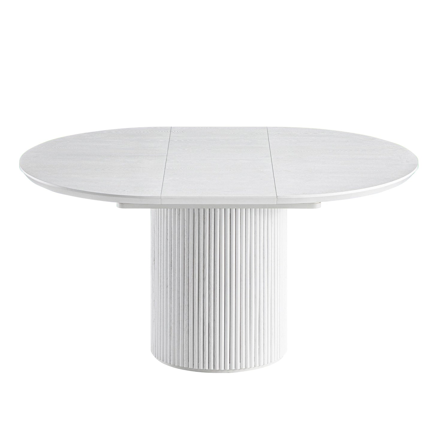Table à manger ronde extensible Maru 4 à 6 places avec piédestal en chêne, blanc délavé