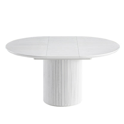 Table à manger ronde extensible Maru 4 à 6 places avec piédestal en chêne, blanc délavé