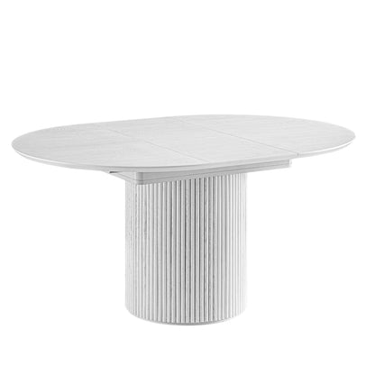 Table à manger ronde extensible Maru 4 à 6 places avec piédestal en chêne, blanc délavé